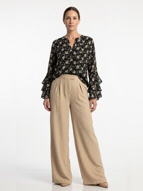 Ninety Beige Straight Leg Wide-Leg Pants